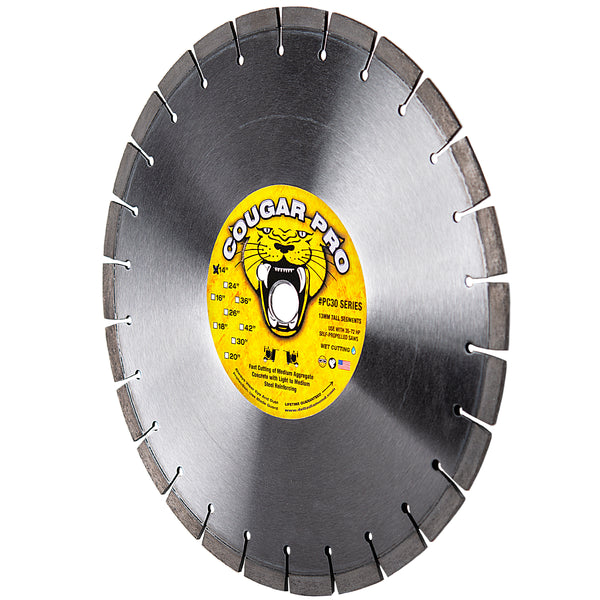 COUGAR® PRO Diamond Saw Blades, Professional Use for Concrete with High HP Walk-Behind & Self-Propelled Saws, Size 14" to 60"