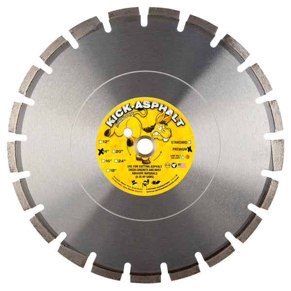 Kick-Asphalt PREMIUM Diamond Saw Blades for High Production Cutting of Asphalt & Green Concrete, use Wet or Dry, Sizes 7" to 24"