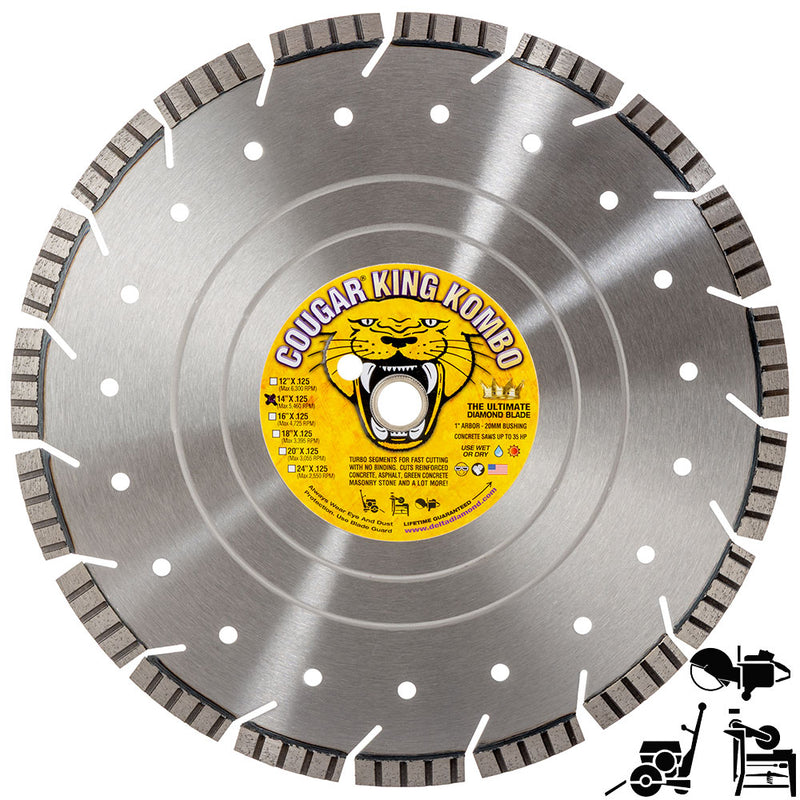 COUGAR® King Combo - Supreme Grade COMBO Diamond Blades for Reinforced Concrete, Asphalt, Green Concrete and all Similar Materials. Sizes 12"-36"