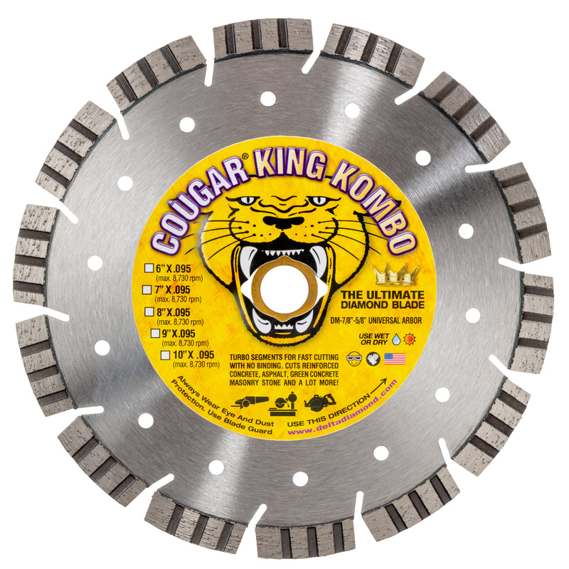 COUGAR® King Combo - The Ultimate Diamond Saw Blade for Cutting Reinforced Concrete, Asphalt, Green Concrete, Masonry, Stone and More! Sizes 7" thru 36"