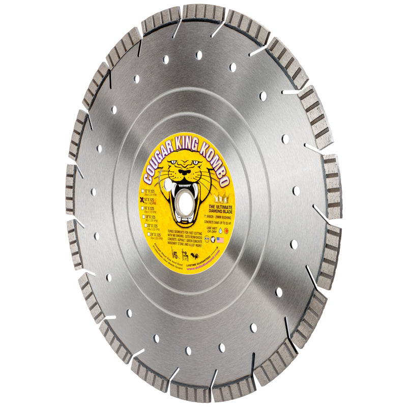 COUGAR® King Combo - The Ultimate Diamond Saw Blade for Cutting Reinforced Concrete, Asphalt, Green Concrete, Masonry, Stone and More! Sizes 7" thru 36"