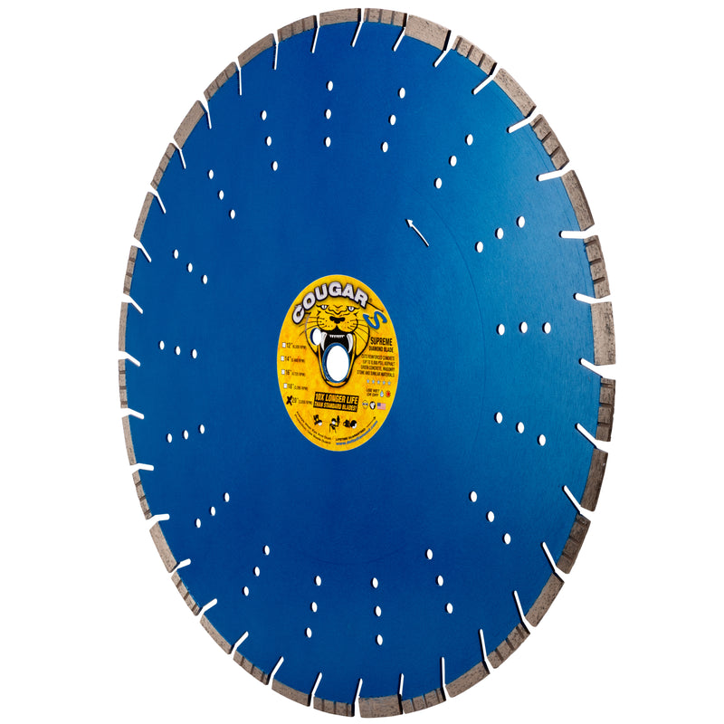 COUGAR® S - Supreme Grade Diamond Blades for FASTER CUTTING of Reinforced Concrete, Concrete Pipe, Masonry and Stone. Sizes 12" thru 24"