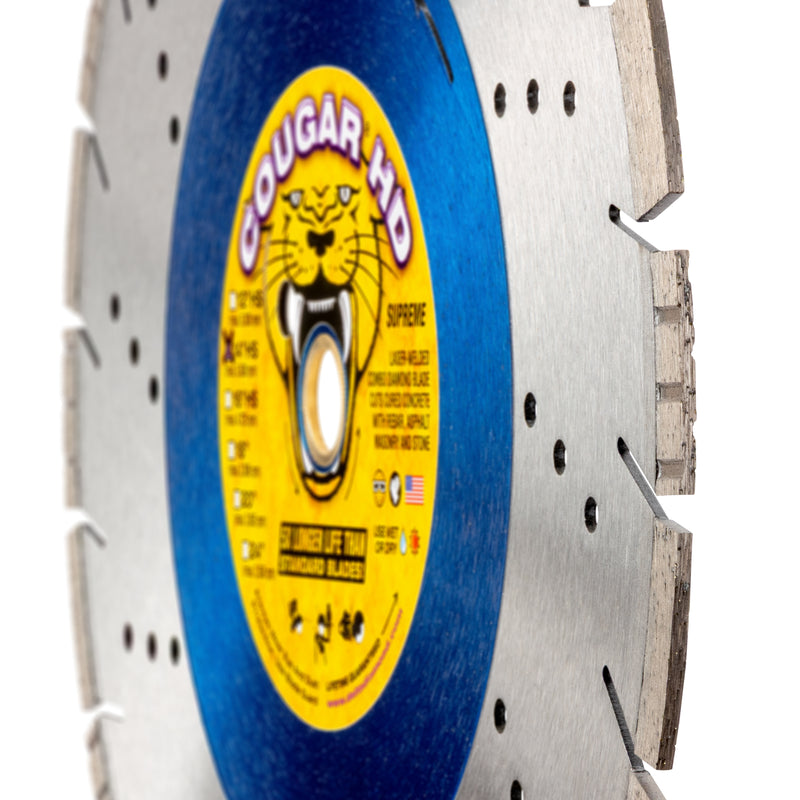 COUGAR® HD - Supreme Grade Diamond Blades for LONGER LIFE when Cutting Reinforced Concrete, Masonry and Stone. Sizes 12"-36"