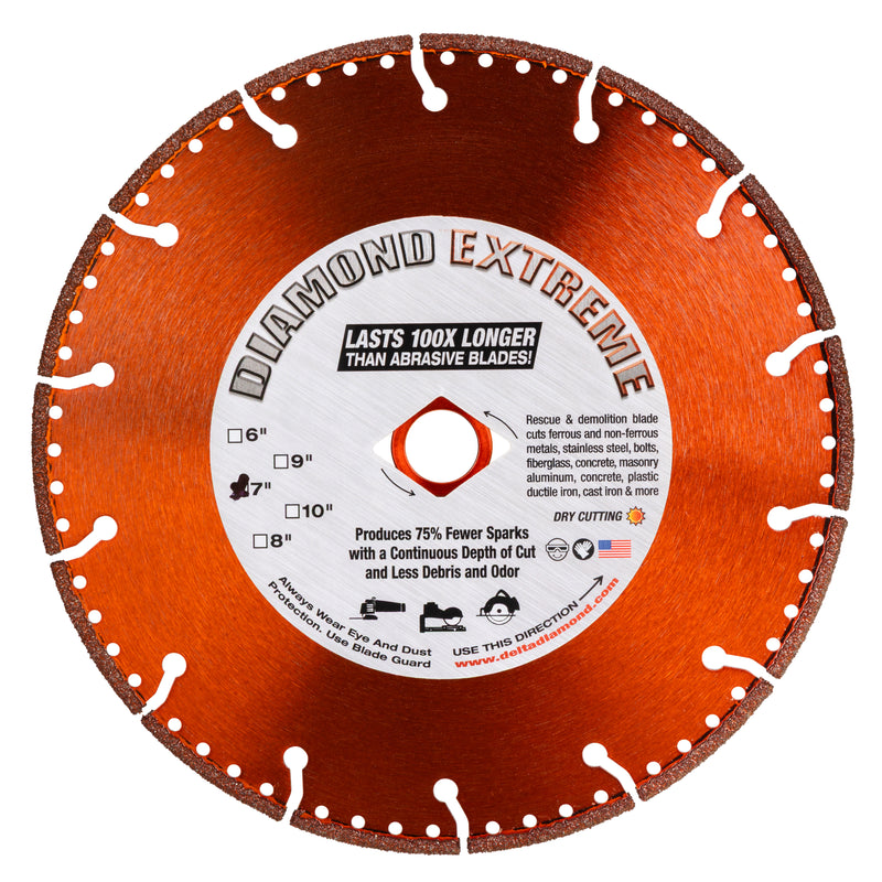 Diamond Extreme All-Cut Metal Cutting Diamond Blade, Heavy-Duty All-Purpose Cut-Off Wheel for Metal, PVC Pipe, Rebar, Stainless Steel, Size 4" to 18"