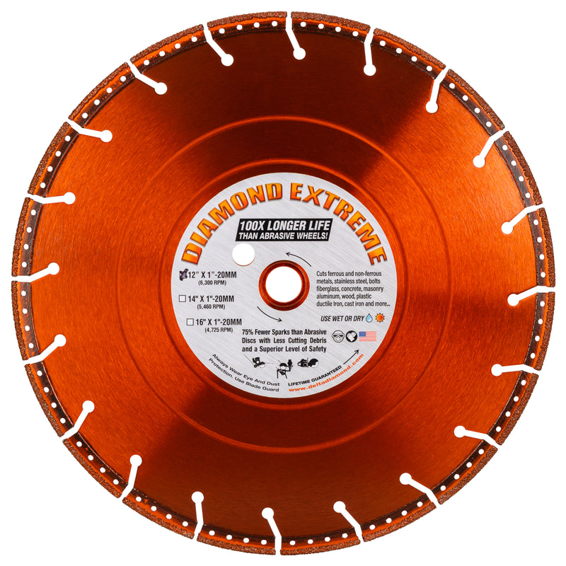 Diamond Extreme All-Cut Metal Cutting Diamond Blade, Heavy-Duty All-Purpose Cut-Off Wheel for Metal, PVC Pipe, Rebar, Stainless Steel, Size 4" to 18"