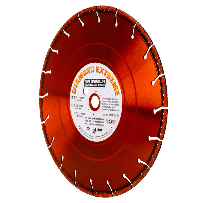 Diamond Extreme All-Cut Metal Cutting Diamond Blade, Heavy-Duty All-Purpose Cut-Off Wheel for Metal, PVC Pipe, Rebar, Stainless Steel, Size 4" to 18"