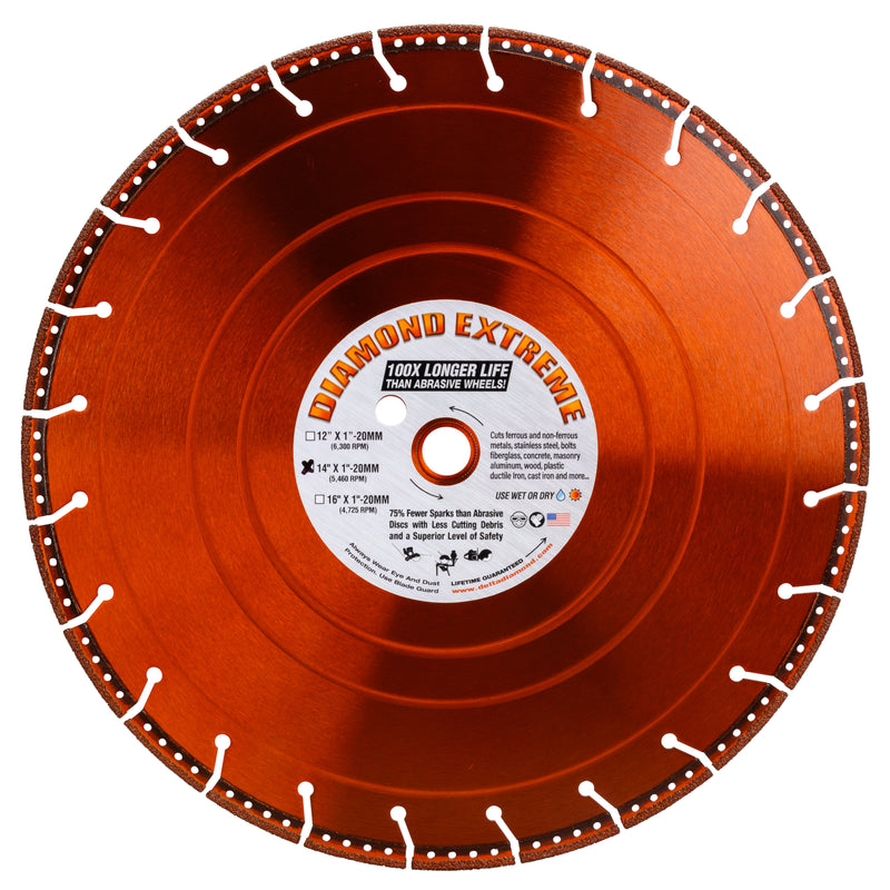 Diamond Extreme All-Cut Metal Cutting Diamond Blade, Heavy-Duty All-Purpose Cut-Off Wheel for Metal, PVC Pipe, Rebar, Stainless Steel, Size 4" to 18"