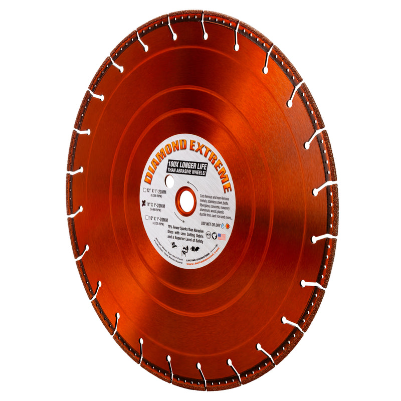 Diamond Extreme All-Cut Metal Cutting Diamond Blade, Heavy-Duty All-Purpose Cut-Off Wheel for Metal, PVC Pipe, Rebar, Stainless Steel, Size 4" to 18"