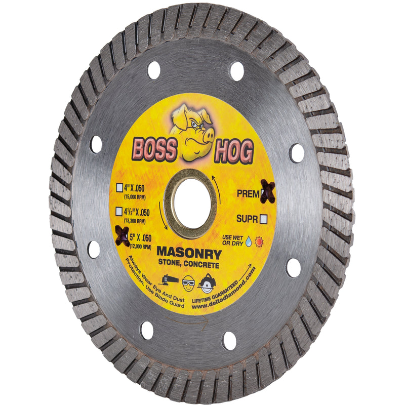 Boss Hog Standard Turbo Diamond Saw Blades, Wet/Dry, for Cured Concrete, Masonry and Stone, Sizes 4" to 14"