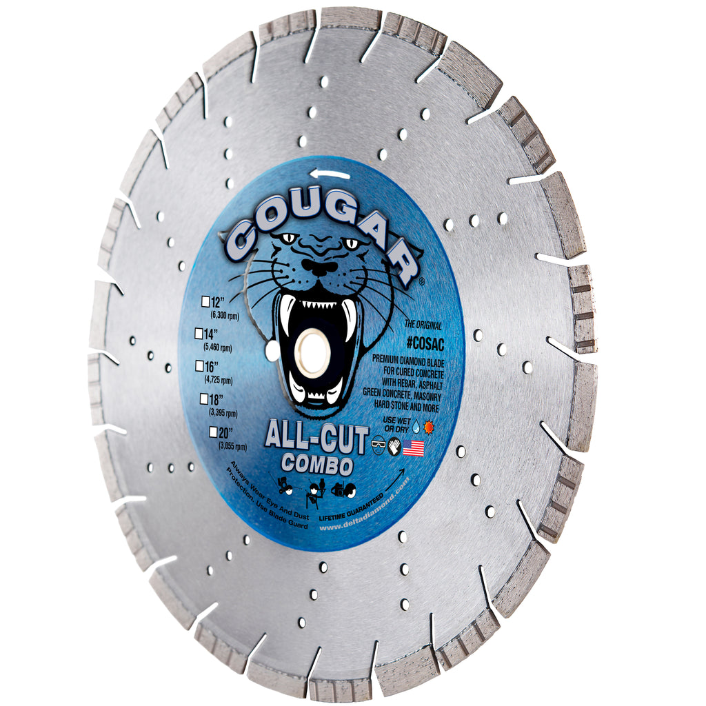 COUGAR® ALL-CUT Combo Diamond Saw Blades, Wet/Dry Supreme, Segmented-Turbo,  Original Blue Dot Blade for Cured Concrete with Rebar Reinforcing,