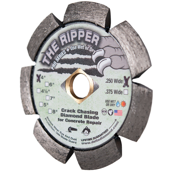 Ripper Premium Crack Chaser Diamond Blades, Now available in 1/4", 3/8", or 1/2" Wide, Sizes 4" to 8" Diameter, Use Wet or Dry