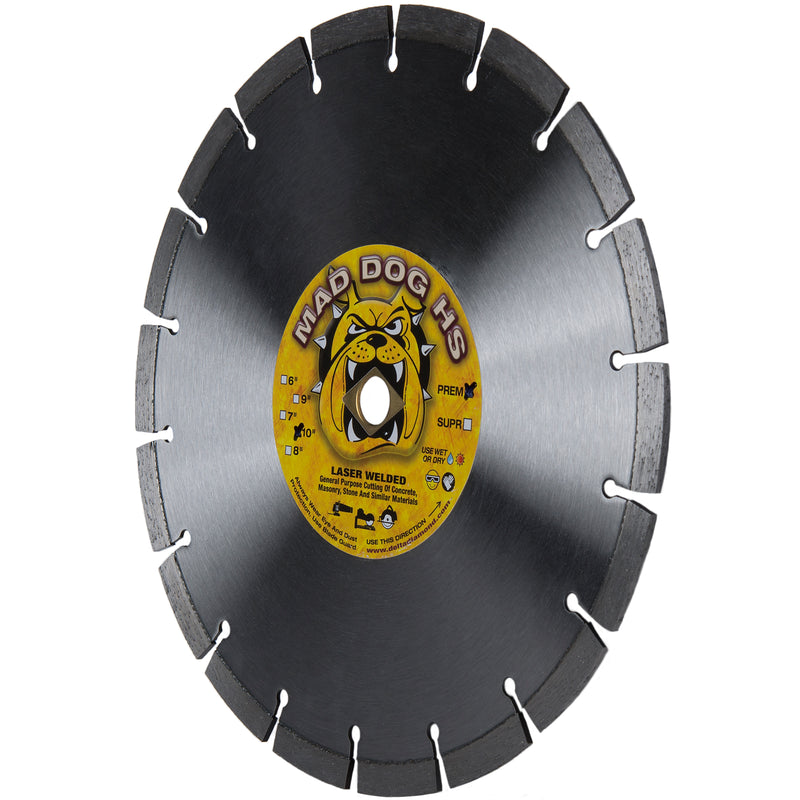 MAD DOG® HS Diamond Saw Blades, Premium, Laser-Welded, for Cured Concrete with Light Reinforcing, Masonry, Pavers, Stone & Similar Materials, Size 4" to 24"
