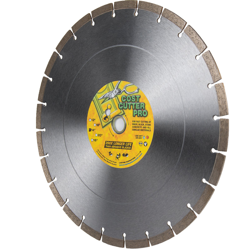 Cost Cutter Diamond Blade, Wet/Dry, Standard, for General Purpose Concrete & Masonry Cutting, Sizes 4" to 14"