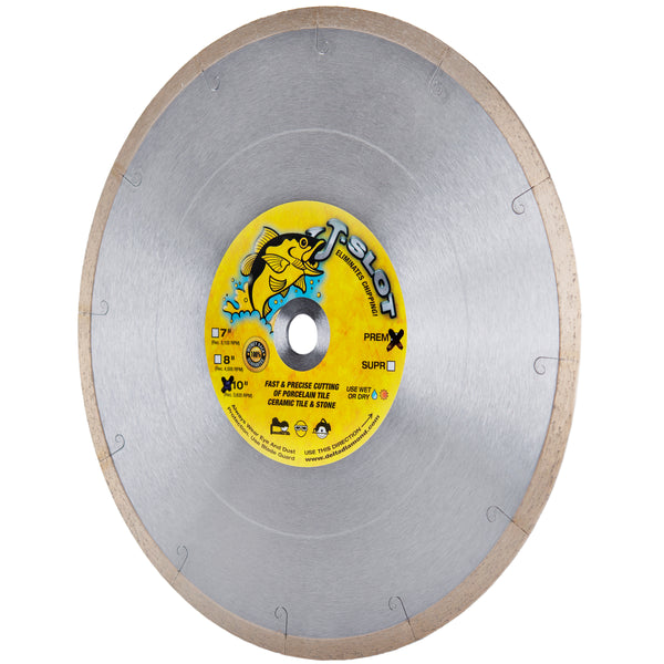 J-Slot Premium Diamond Saw Blade, Continuous Slotted Rim, for Porcelain Tile, Ceramic Tile, and Stone, Sizes 4" to 10"