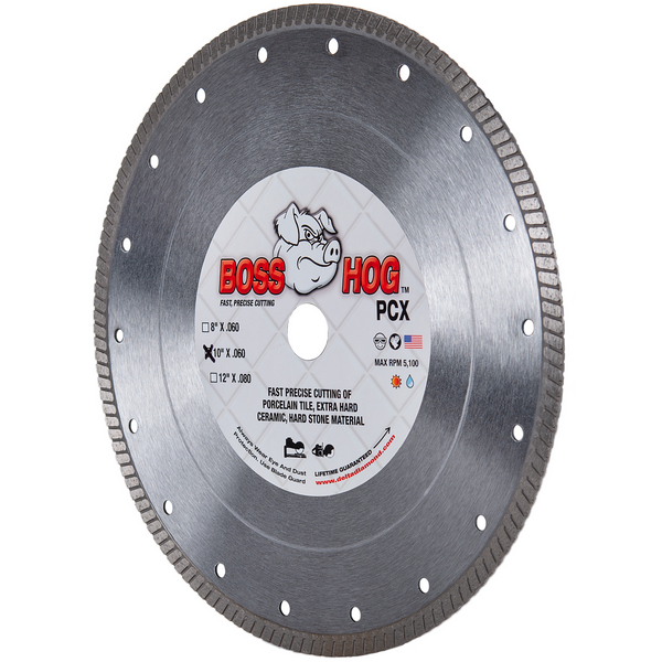 BOSS HOG® PCX Tile Diamond Blade, Ultra-Thin, Wet/Dry, Premium, for Decorative Cuts for Porcelain, Ceramic, Stone, Sizes 4-1/2" to 10"